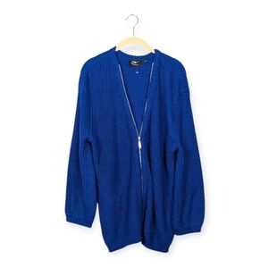 Y London Cobalt Blue Chunky Knit Zip Cardigan Sweater Size M